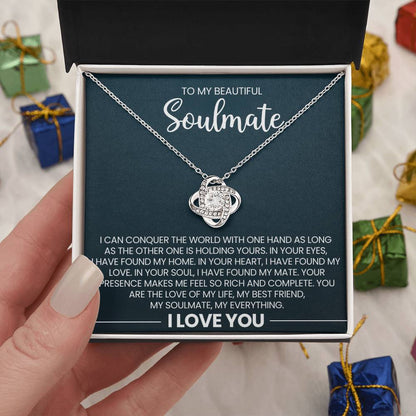 To My Beautiful Soulmate Love Knot Necklace – Conquer the World Together — product thumbnail 8