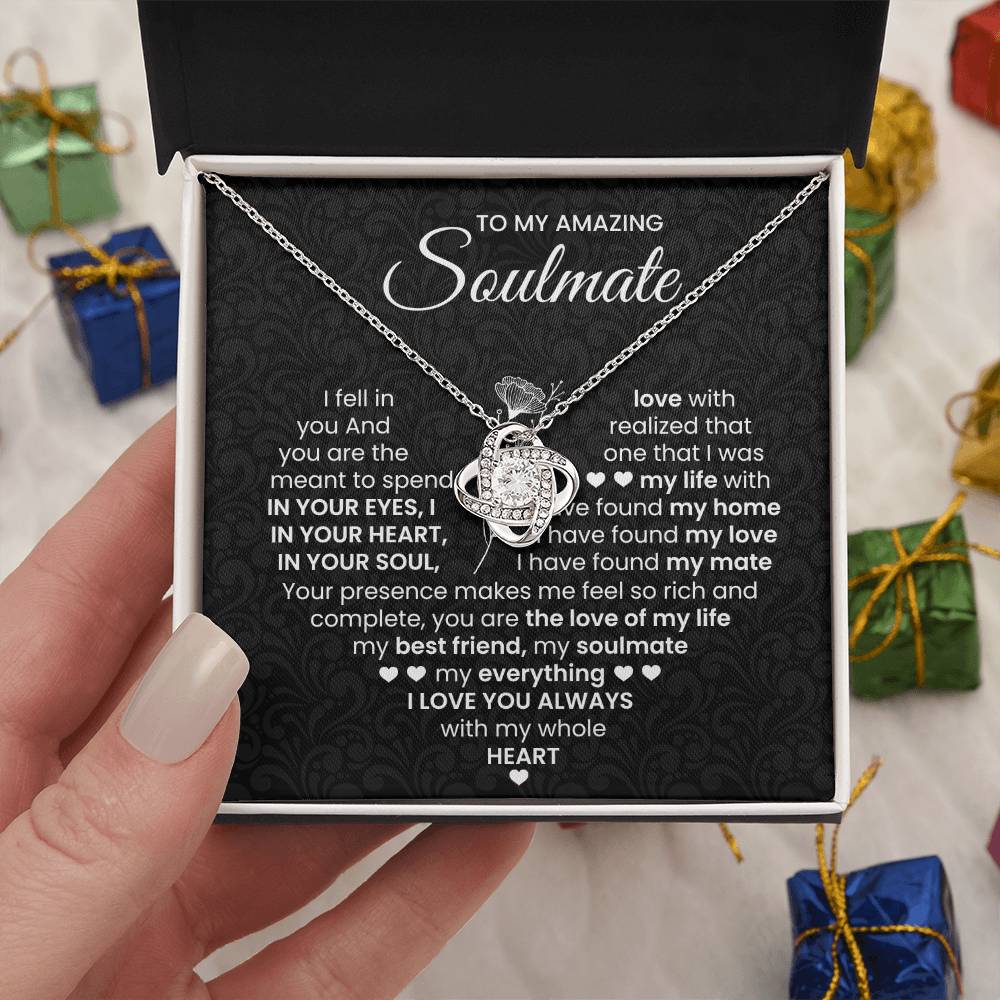 To My Amazing Soulmate Necklace for Women, Girlfriend- My Soulmate Love Knot Necklace Gifts for Her Anniversary Future Wife I Love You Always Girl Friend Necklace with Card & Box