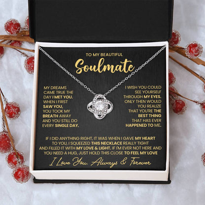To My Beautiful Soulmate Necklace for Women, Girlfriend- My Soulmate Love Knot Necklace Gifts for Her Anniversary Future Wife I Met You Girl Friend Necklace with Card & Box