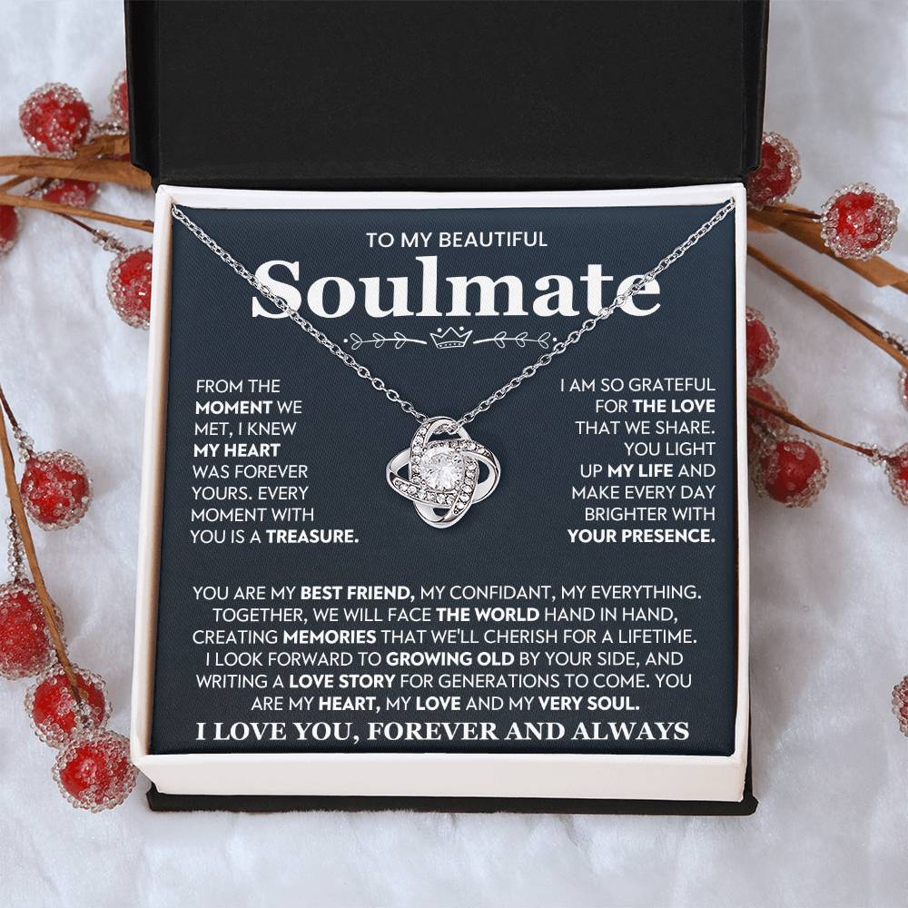 To My Beautiful Soulmate Necklace for Women, Girlfriend- My Soulmate Love Knot Necklace Gifts for Her Anniversary Future Wife You Are My Best Friend Girl Friend Necklace with Card & Box