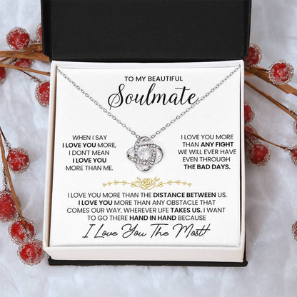 To My Beautiful Soulmate Necklace for Women, Girlfriend- My Soulmate Love Knot Necklace Gifts for Her Anniversary Future Wife Distance Between Us Girl Friend Necklace with Card & Box