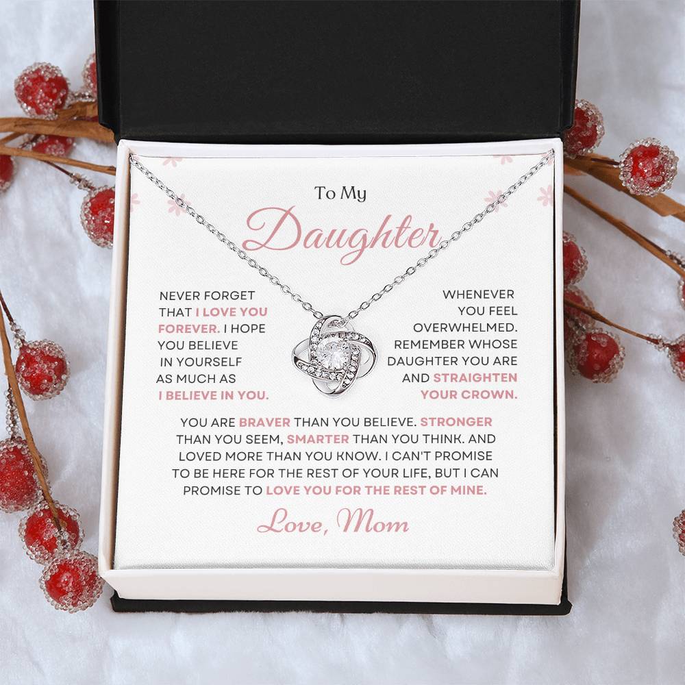 To My Daughter Love Knot Necklace – Believe in Yourself Gift from Mom