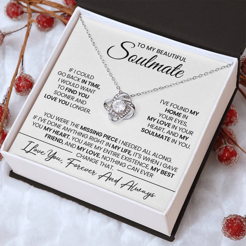 To My Beautiful Soulmate Necklace for Women, Girlfriend- My Soulmate Love Knot Necklace Gifts for Her Anniversary Future Wife Girl Friend My Love In Your Heart Necklace with Card & Box