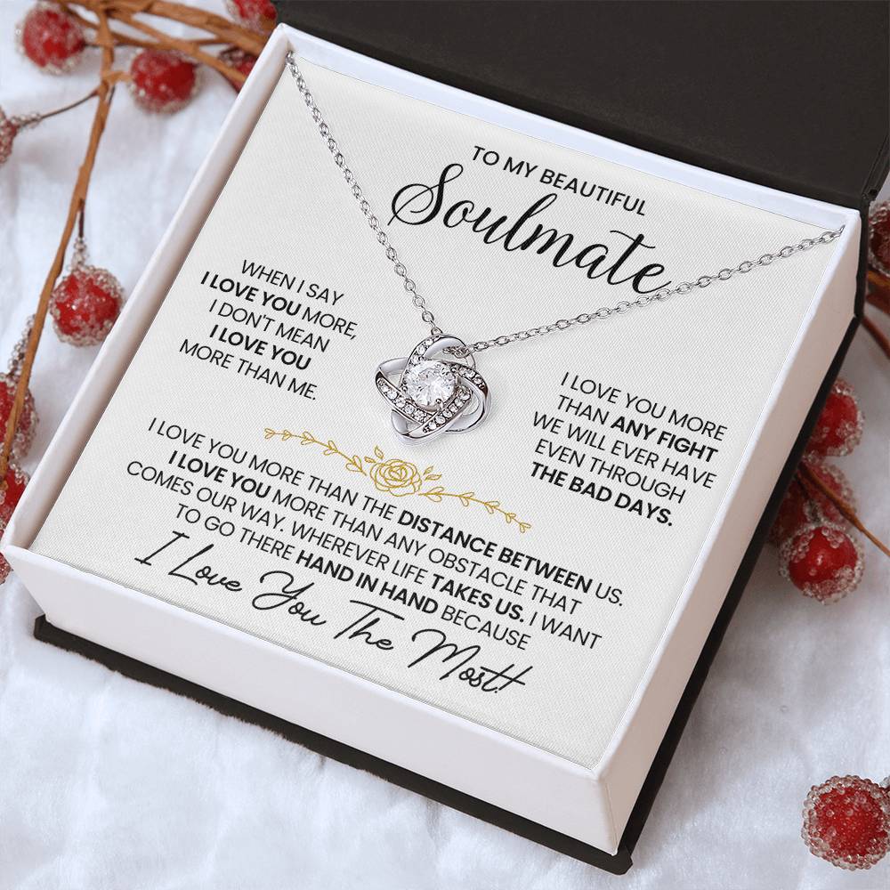 To My Beautiful Soulmate Necklace for Women, Girlfriend- My Soulmate Love Knot Necklace Gifts for Her Anniversary Future Wife Distance Between Us Girl Friend Necklace with Card & Box