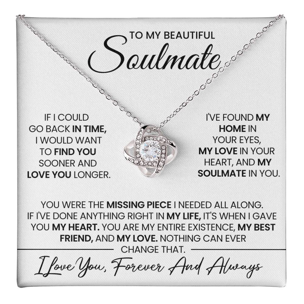 To My Beautiful Soulmate Necklace for Women, Girlfriend- My Soulmate Love Knot Necklace Gifts for Her Anniversary Future Wife Girl Friend My Love In Your Heart Necklace with Card & Box