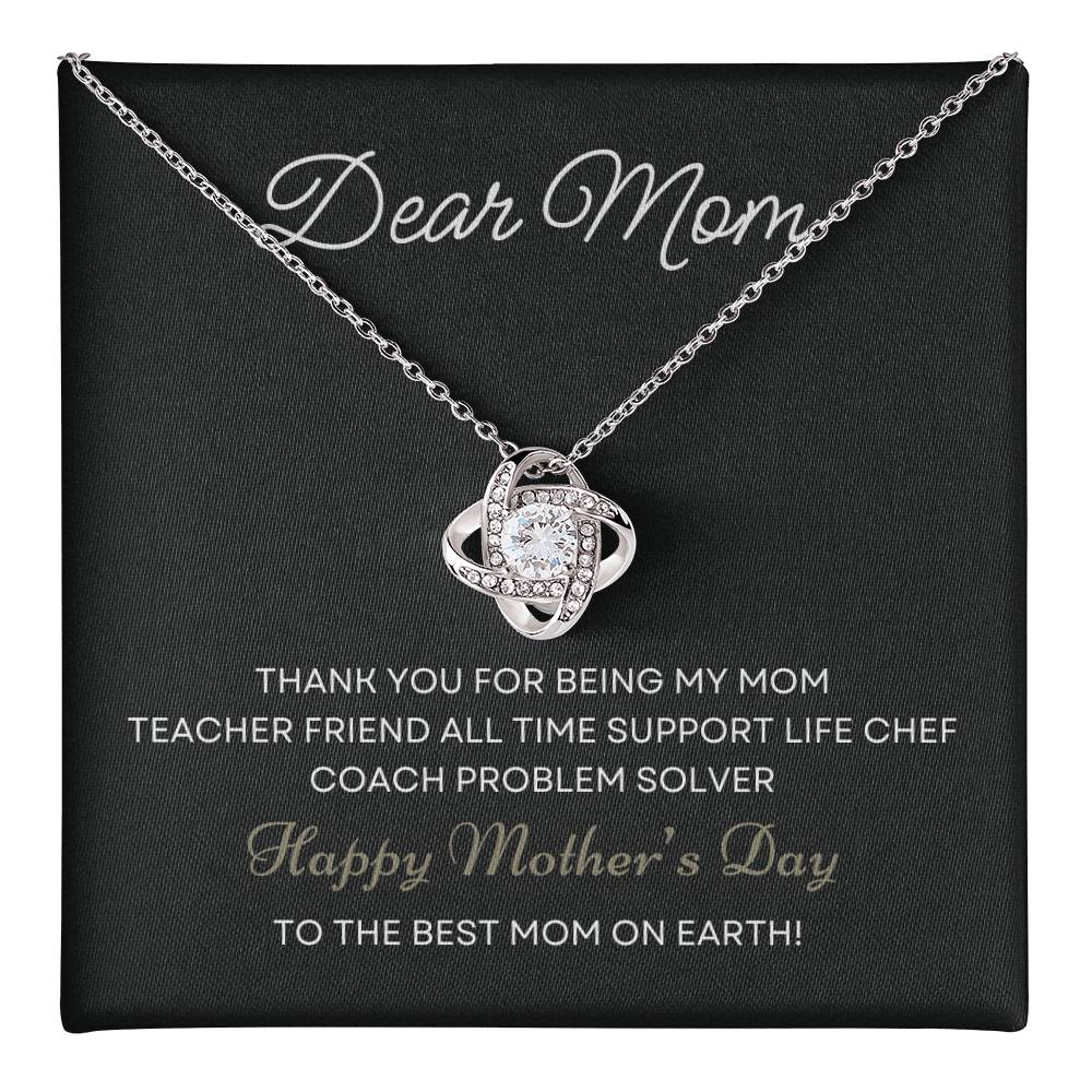 Dear Mom Thank You For Being My Mom | Love Knot Necklace From Daughter With Message Card Mother's Day Necklace Gift for Mom, Mother Necklace, Mom Birthday Present From Daughter