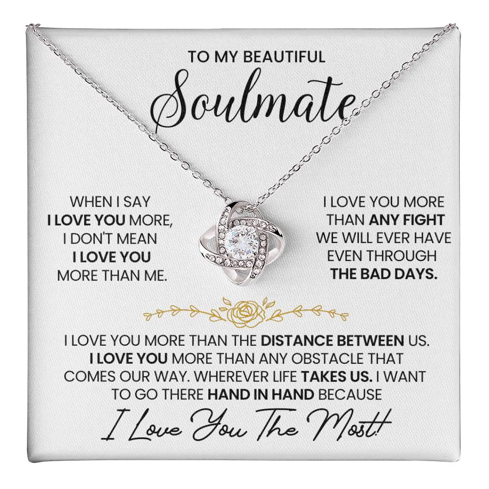 To My Beautiful Soulmate Necklace for Women, Girlfriend- My Soulmate Love Knot Necklace Gifts for Her Anniversary Future Wife Distance Between Us Girl Friend Necklace with Card & Box