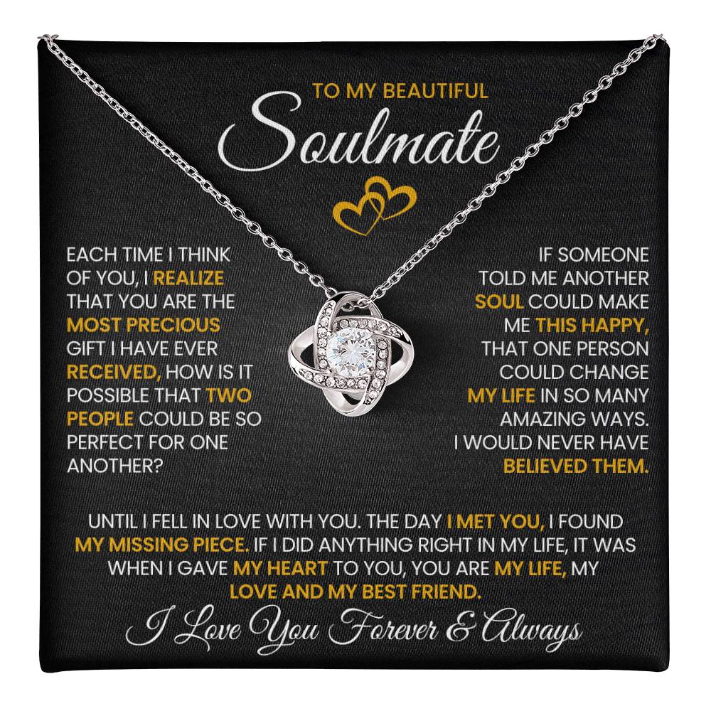 To My Beautiful Soulmate Necklace for Women, Girlfriend- My Soulmate Love Knot Necklace Gifts for Her Anniversary Future Wife Pefect for One Another Girl Friend Necklace with Card & Box