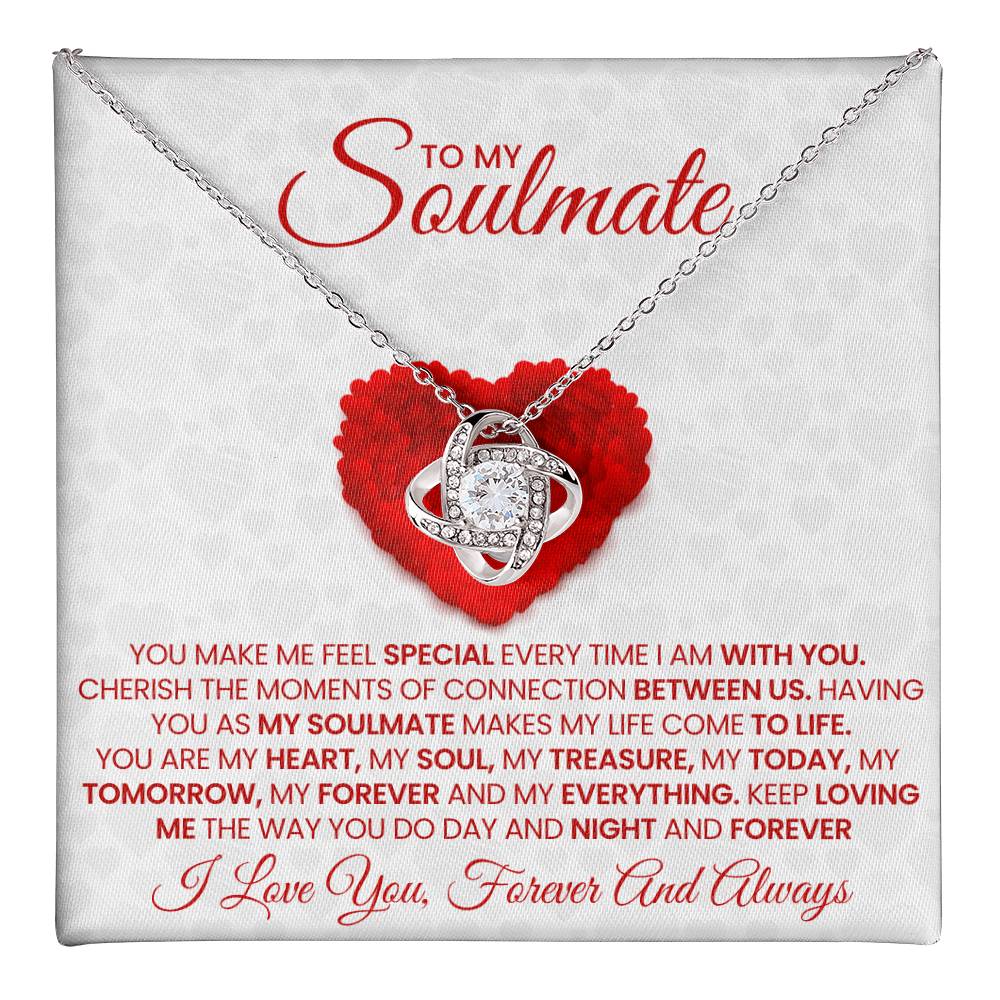 To My Soulmate Valentine's Day Couple Necklace for Wife Women, Girlfriend Queen You Are - My Soulmate Love Knot Necklace Gifts for Her Anniversary Future Wife Girl Friend Necklace with Card & Box