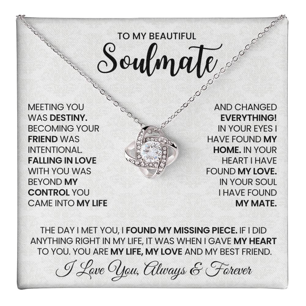 To My Beautiful Soulmate Necklace for Women, Girlfriend- My Soulmate Love Knot Necklace Gifts for Her Anniversary Future Wife Found My Love Girl Friend Necklace with Card & Box