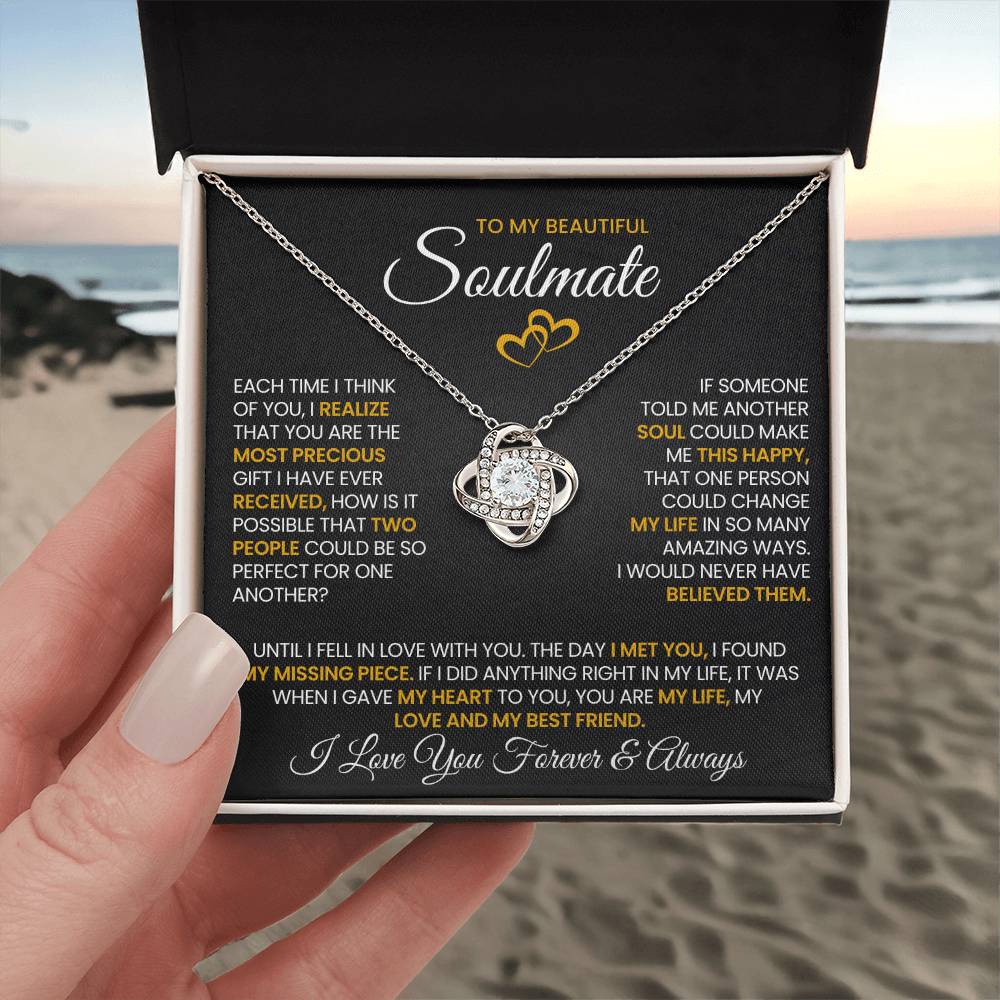 To My Beautiful Soulmate Necklace for Women, Girlfriend- My Soulmate Love Knot Necklace Gifts for Her Anniversary Future Wife Pefect for One Another Girl Friend Necklace with Card & Box