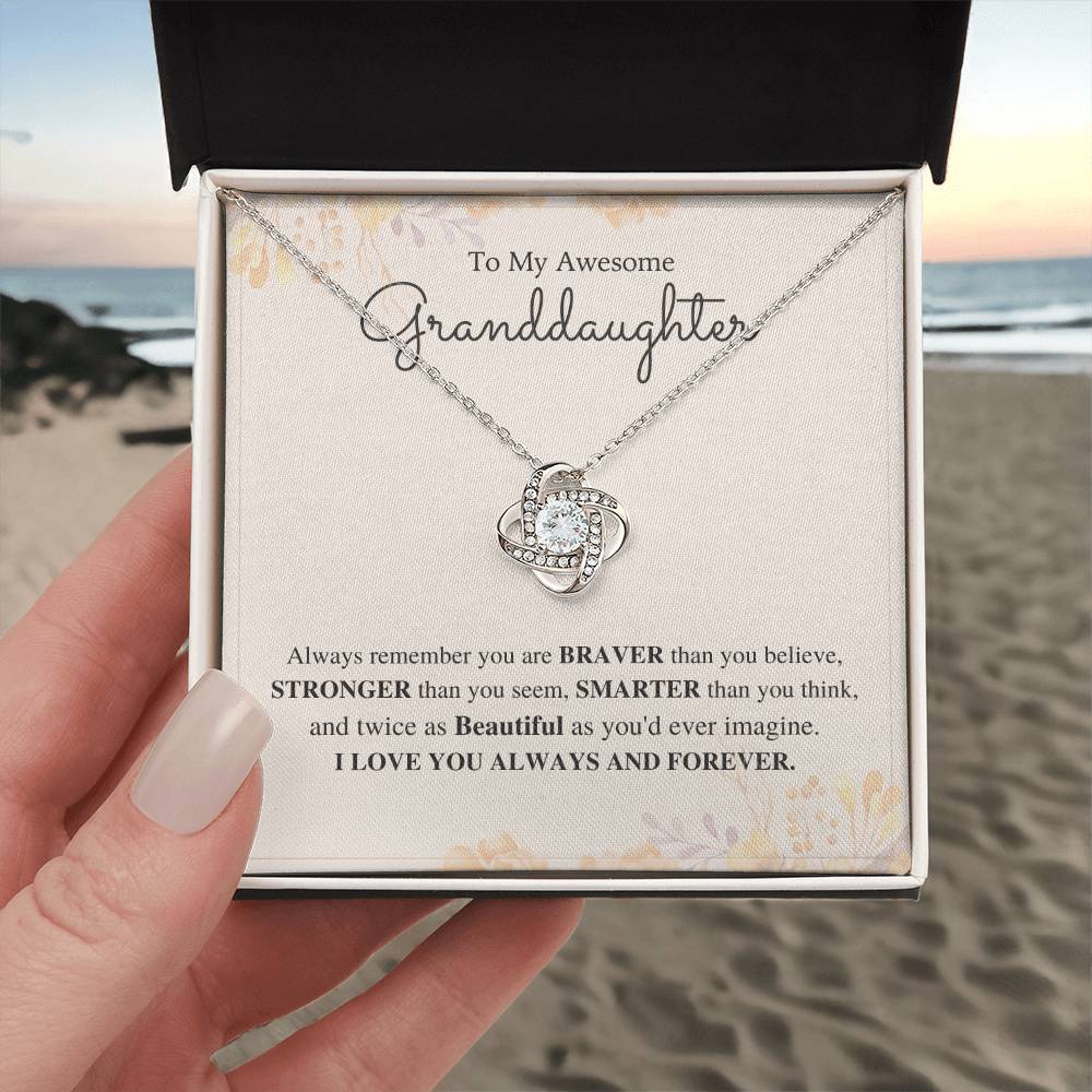 To My Awesome Granddaughter Love Knot Necklace – Braver Than You Believe — product image 3
