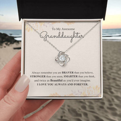 To My Awesome Granddaughter Love Knot Necklace – Braver Than You Believe — product thumbnail 3