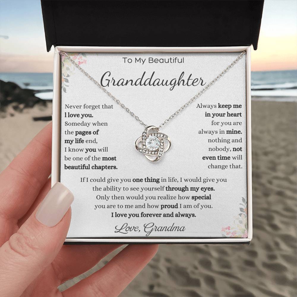 To My Beautiful Granddaughter Love Knot Necklace – Never Forget I Love You — product image 3