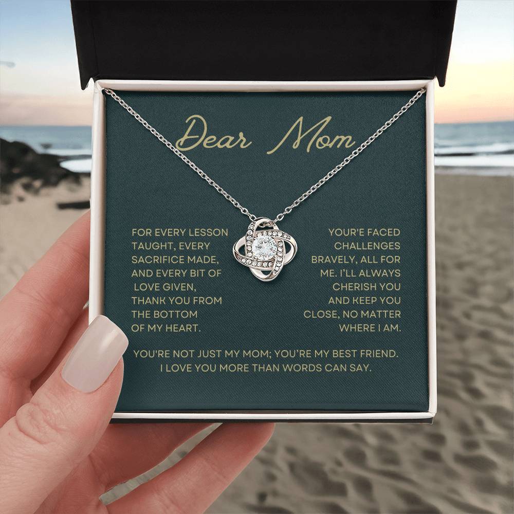 Dear Mom For Every Lesson Gift Love Knot Necklace From Daughter With Message Card Mother's Day Necklace Gift for Mom, Mother Necklace, Mom Birthday Present From Daughter