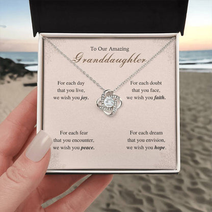 To Our Amazing Granddaughter Love Knot Necklace – Joy, Faith, Peace & Hope — product thumbnail 3