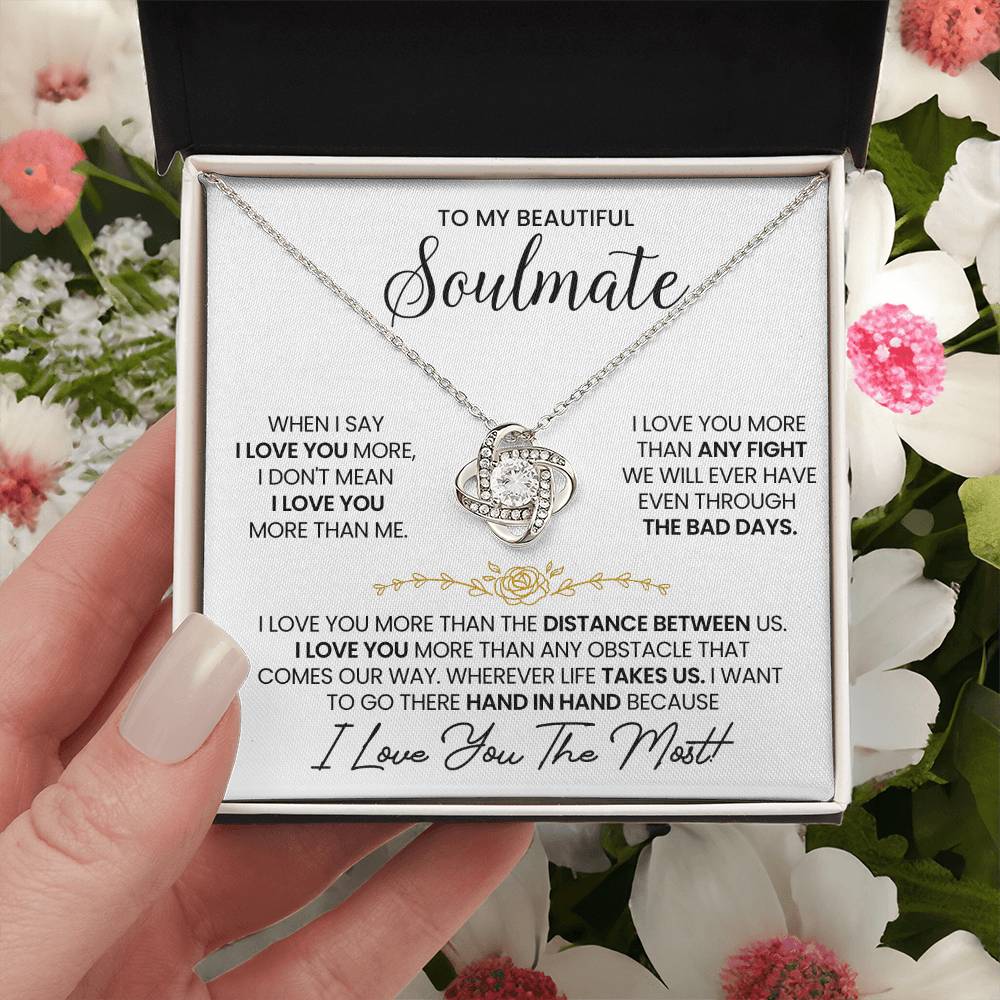 To My Beautiful Soulmate Necklace for Women, Girlfriend- My Soulmate Love Knot Necklace Gifts for Her Anniversary Future Wife Distance Between Us Girl Friend Necklace with Card & Box