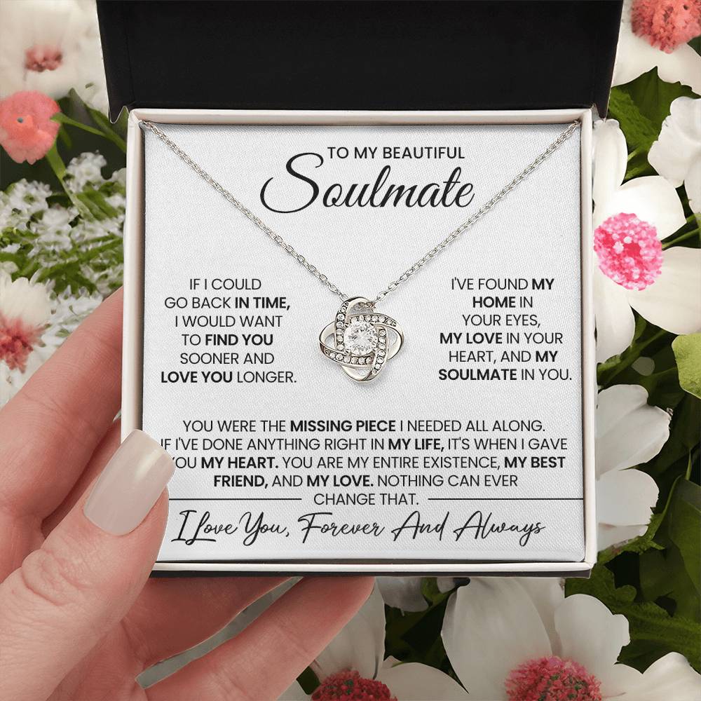 To My Beautiful Soulmate Necklace for Women, Girlfriend- My Soulmate Love Knot Necklace Gifts for Her Anniversary Future Wife Girl Friend My Love In Your Heart Necklace with Card & Box