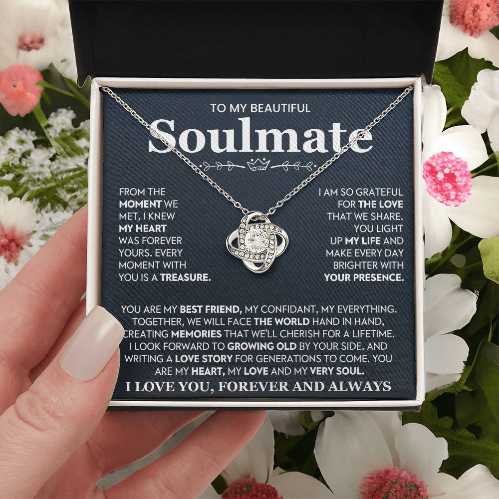 To My Beautiful Soulmate Necklace for Women, Girlfriend- My Soulmate Love Knot Necklace Gifts for Her Anniversary Future Wife You Are My Best Friend Girl Friend Necklace with Card & Box