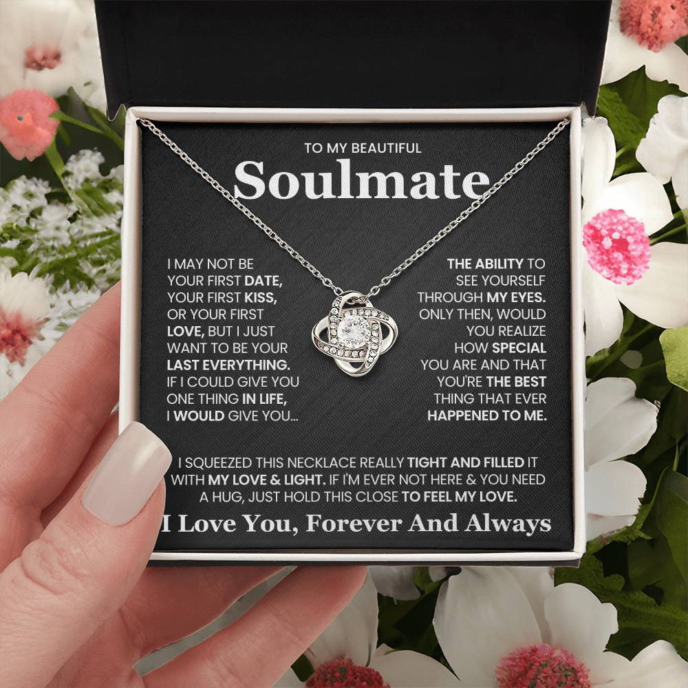 To My Beautiful Soulmate Necklace for Wife Women, Girlfriend Feel My Love - My Soulmate Love Knot Necklace Gifts for Her Anniversary Future Wife Girl Friend Necklace with Card & Box