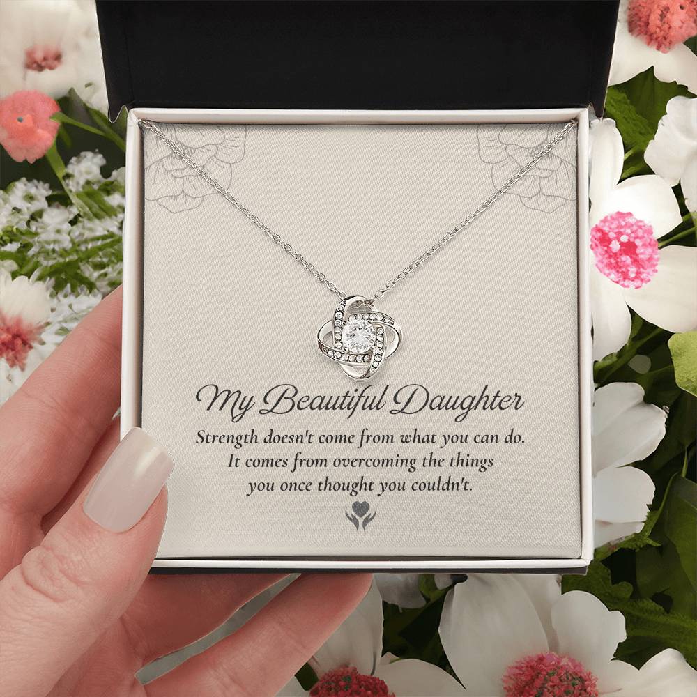 To My Daughter Love Knot Necklace – Strength Through Every Challenge