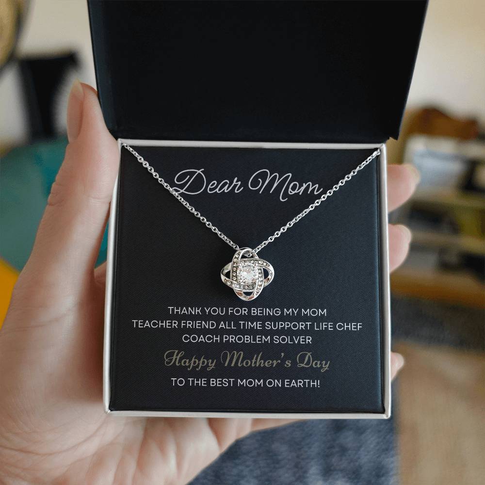 Dear Mom Thank You For Being My Mom | Love Knot Necklace From Daughter With Message Card Mother's Day Necklace Gift for Mom, Mother Necklace, Mom Birthday Present From Daughter