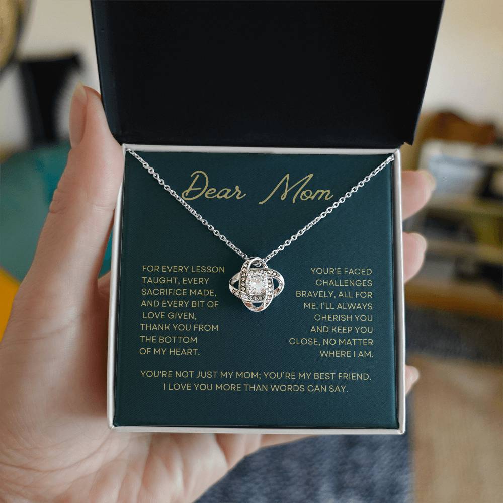 Dear Mom For Every Lesson Gift Love Knot Necklace From Daughter With Message Card Mother's Day Necklace Gift for Mom, Mother Necklace, Mom Birthday Present From Daughter