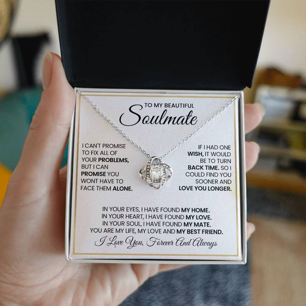 To My Beautiful Soulmate Necklace for Women, Girlfriend- My Soulmate Love Knot Necklace Gifts for Her Anniversary Future Wife My Love My Mate My Bestfriend Girl Friend Necklace with Card & Box