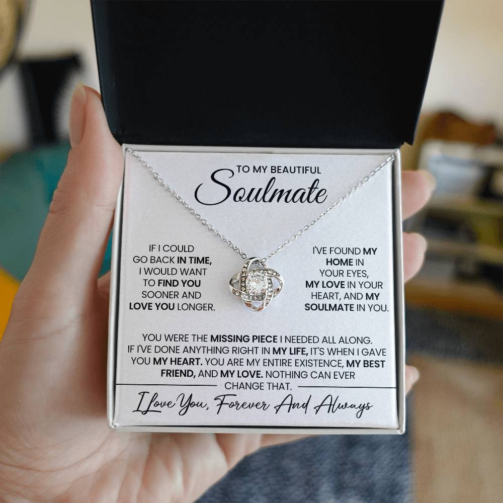 To My Beautiful Soulmate Necklace for Women, Girlfriend- My Soulmate Love Knot Necklace Gifts for Her Anniversary Future Wife Girl Friend My Love In Your Heart Necklace with Card & Box