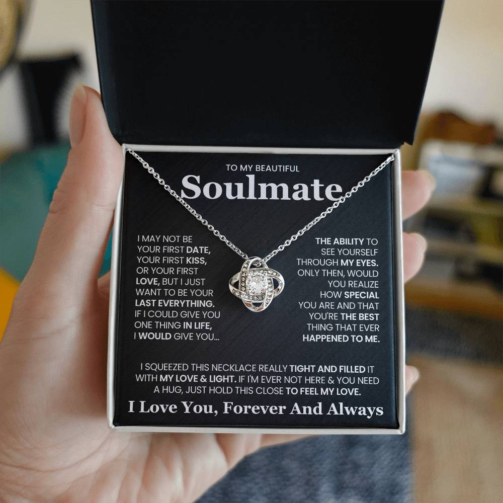 To My Beautiful Soulmate Necklace for Wife Women, Girlfriend Feel My Love - My Soulmate Love Knot Necklace Gifts for Her Anniversary Future Wife Girl Friend Necklace with Card & Box