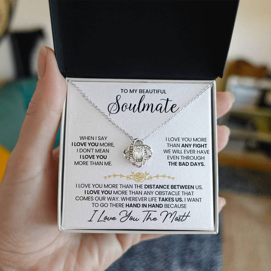 To My Beautiful Soulmate Necklace for Women, Girlfriend- My Soulmate Love Knot Necklace Gifts for Her Anniversary Future Wife Distance Between Us Girl Friend Necklace with Card & Box