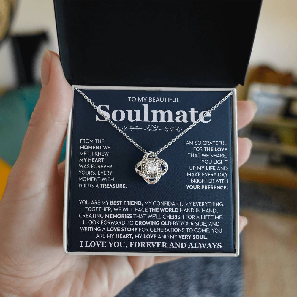 To My Beautiful Soulmate Necklace for Women, Girlfriend- My Soulmate Love Knot Necklace Gifts for Her Anniversary Future Wife You Are My Best Friend Girl Friend Necklace with Card & Box