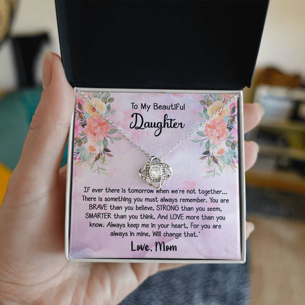 To My Daughter Love Knot Necklace Gift With Beautiful Message Card - B