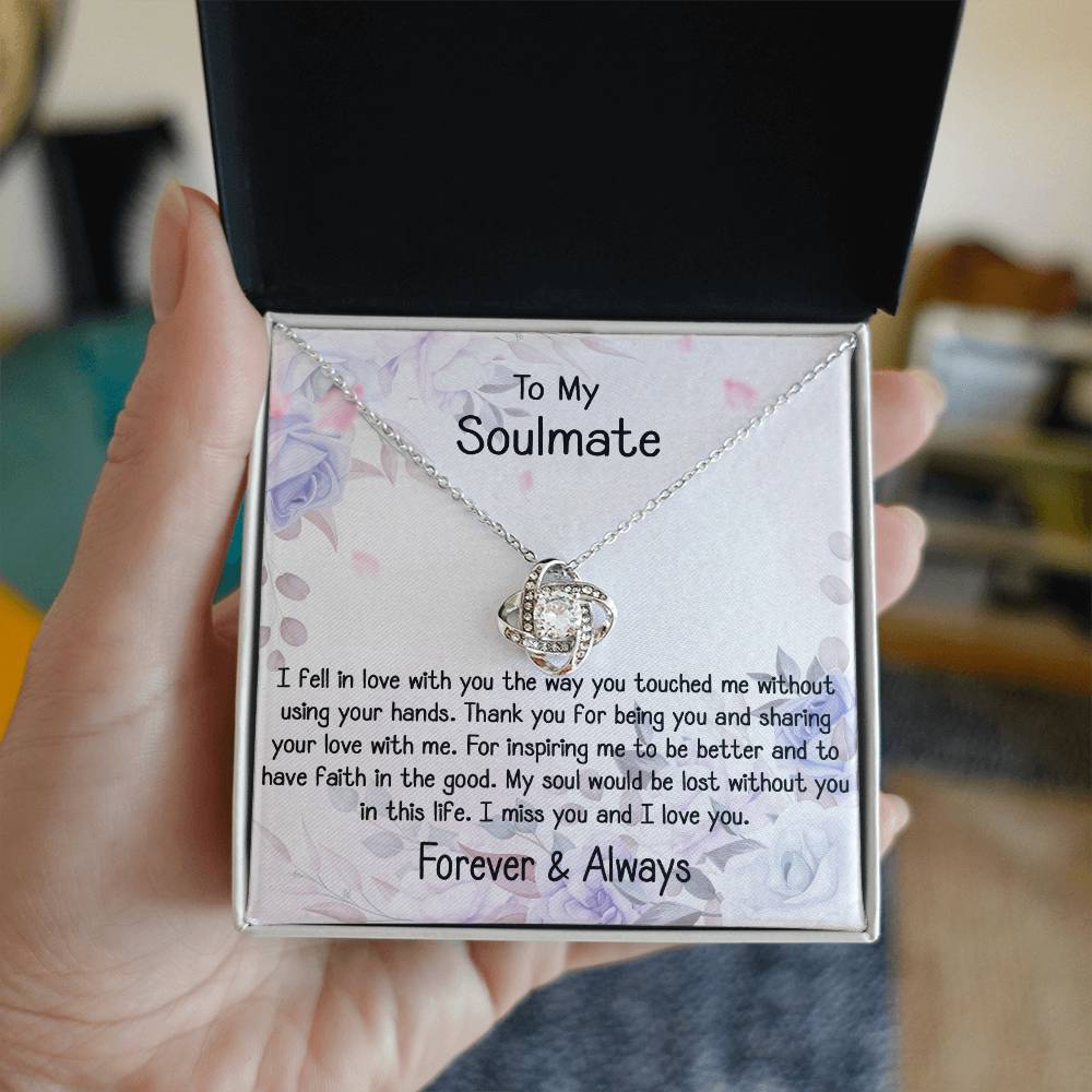 To My Soulmate Gift Love Knot Silver Necklace With Beautiful Message C