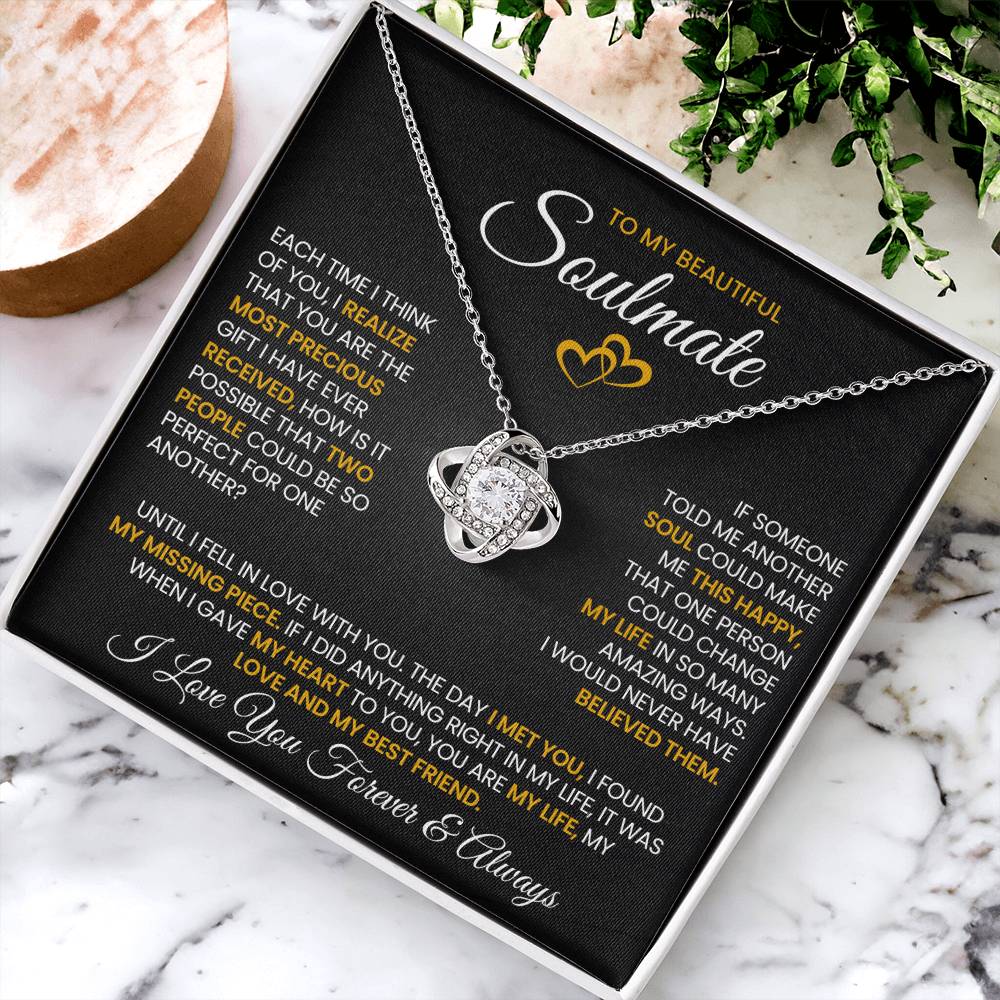 To My Beautiful Soulmate Necklace for Women, Girlfriend- My Soulmate Love Knot Necklace Gifts for Her Anniversary Future Wife Pefect for One Another Girl Friend Necklace with Card & Box