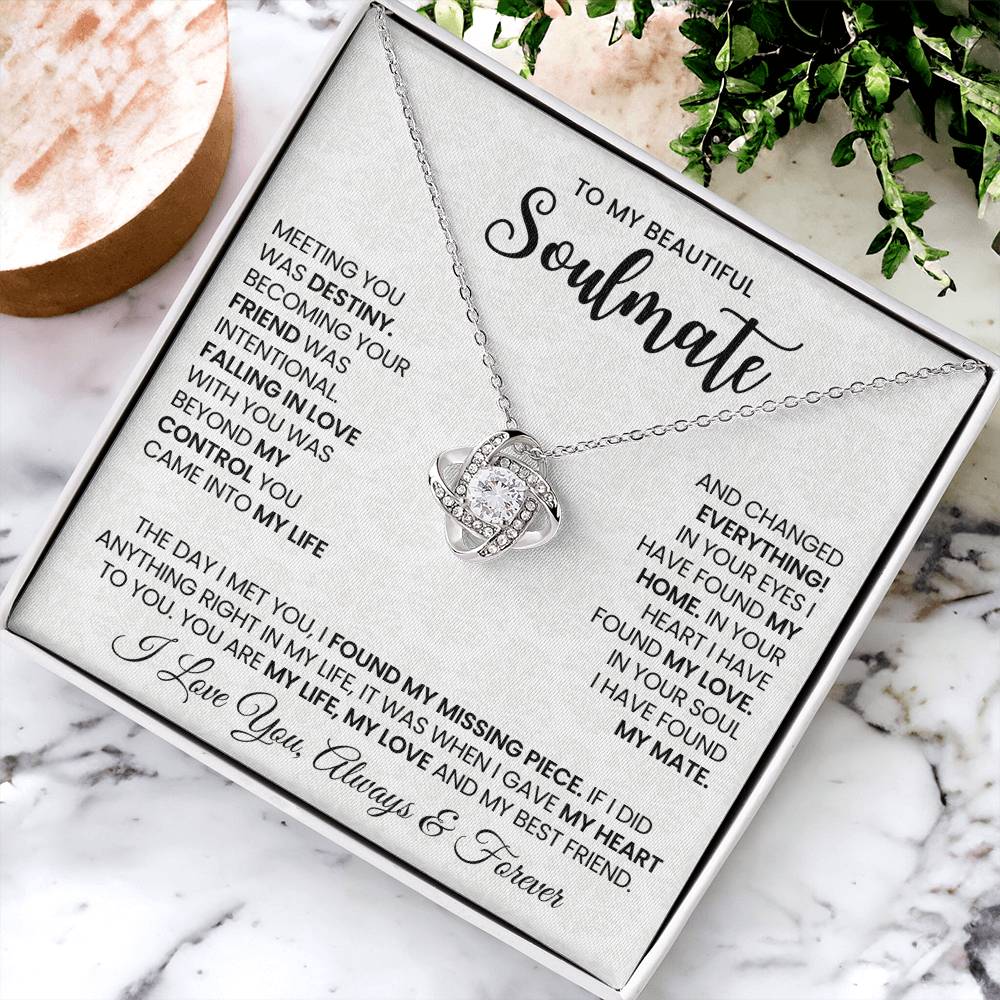 To My Beautiful Soulmate Necklace for Women, Girlfriend- My Soulmate Love Knot Necklace Gifts for Her Anniversary Future Wife Found My Love Girl Friend Necklace with Card & Box