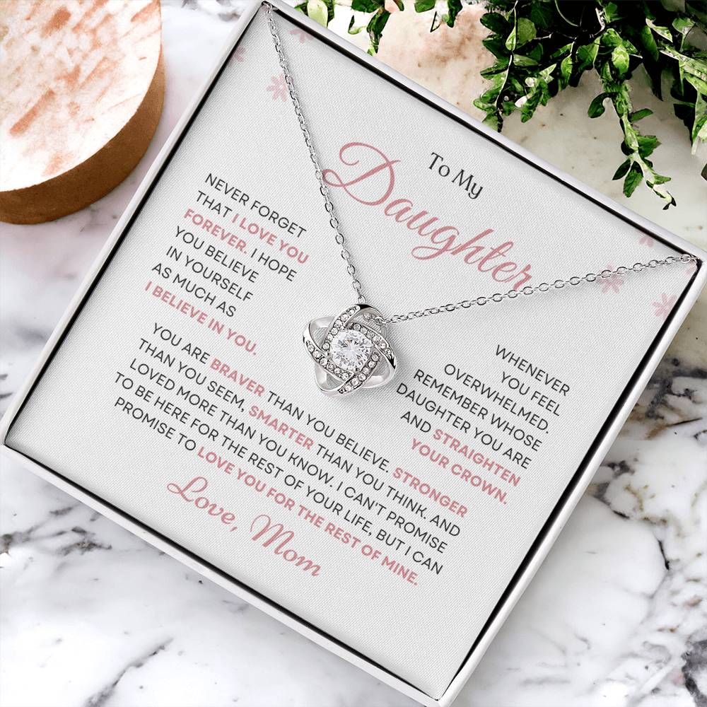 To My Daughter Love Knot Necklace – Believe in Yourself Gift from Mom