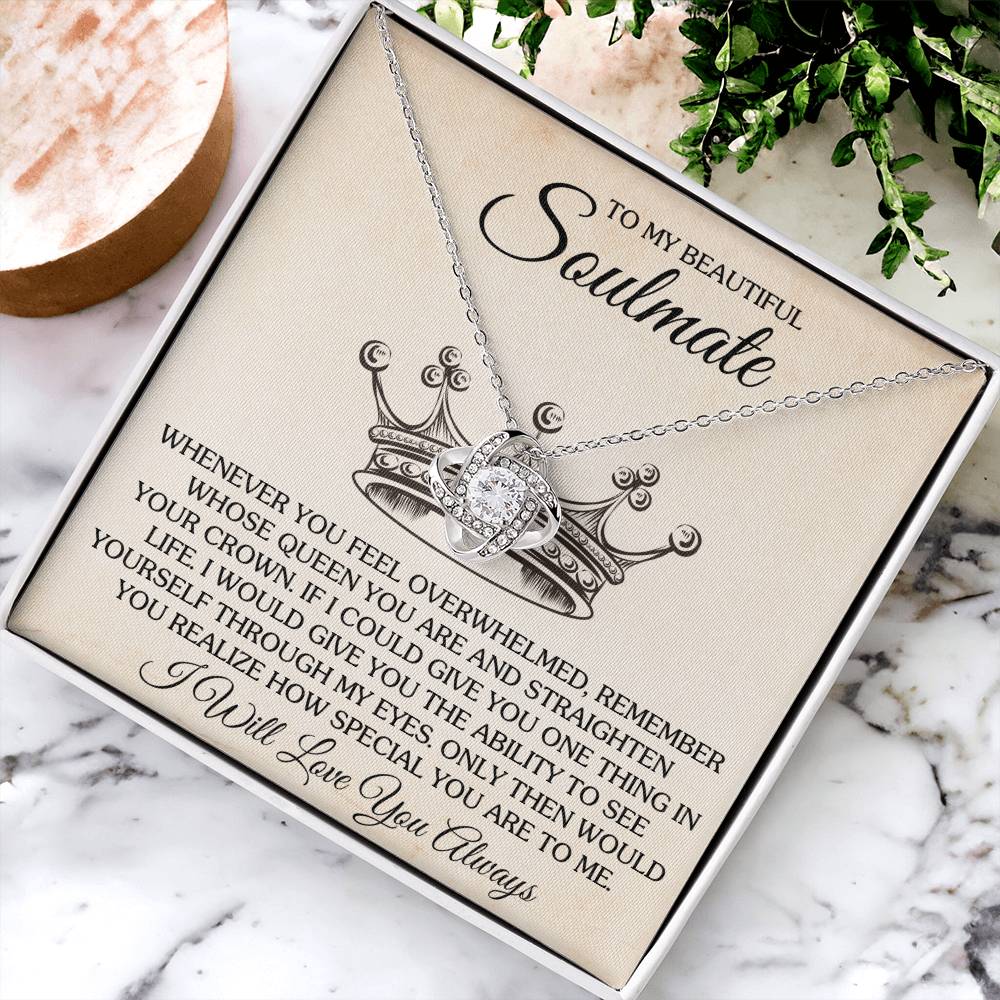 To My Beautiful Soulmate Necklace for Women, Girlfriend- My Soulmate Love Knot Necklace Gifts for Her Anniversary Future Wife Special You Are to Me Girl Friend Necklace with Card & Box