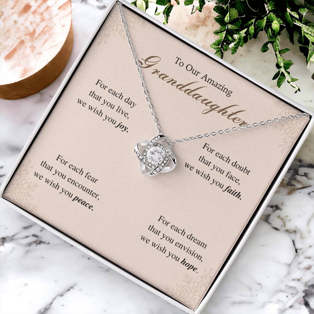 To Our Amazing Granddaughter Love Knot Necklace – Joy, Faith, Peace & Hope — product image 4
