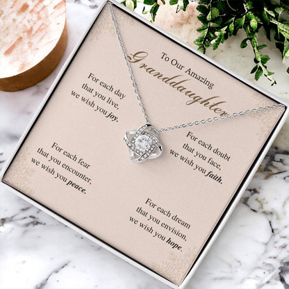 To Our Amazing Granddaughter Love Knot Necklace – Joy, Faith, Peace & Hope — product thumbnail 4
