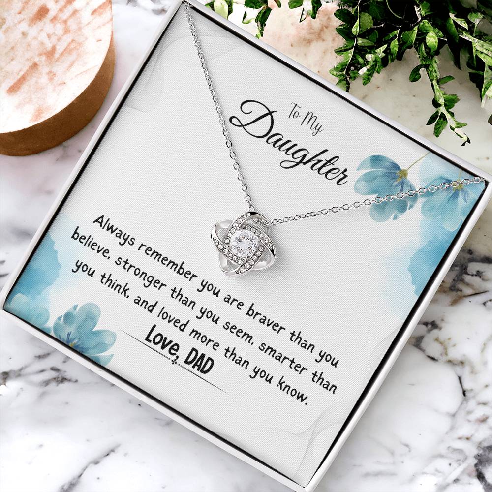 To My Daughter Love Knot Necklace Gift From Dad, With Message Card  - 