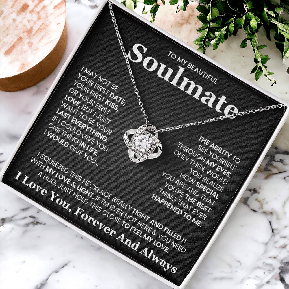 To My Beautiful Soulmate Necklace for Wife Women, Girlfriend Feel My Love - My Soulmate Love Knot Necklace Gifts for Her Anniversary Future Wife Girl Friend Necklace with Card & Box