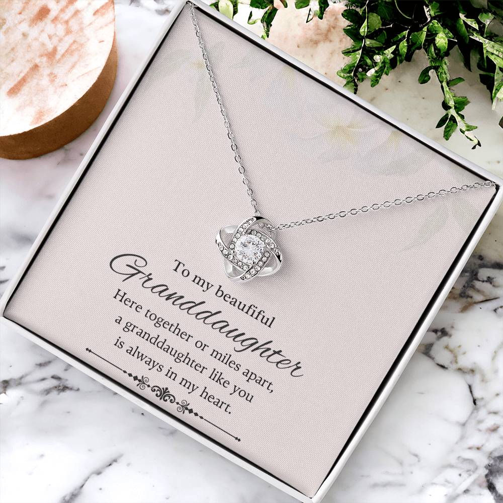 To My Beautiful Granddaughter Love Knot Necklace – Together or Miles Apart — product image 4