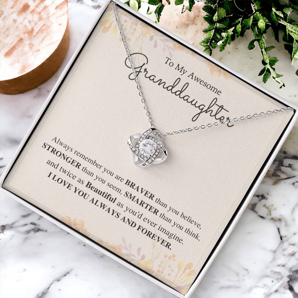 To My Awesome Granddaughter Love Knot Necklace – Braver Than You Believe — product image 4
