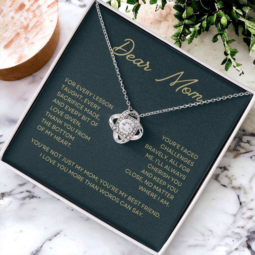 Dear Mom For Every Lesson Gift Love Knot Necklace From Daughter With Message Card Mother's Day Necklace Gift for Mom, Mother Necklace, Mom Birthday Present From Daughter