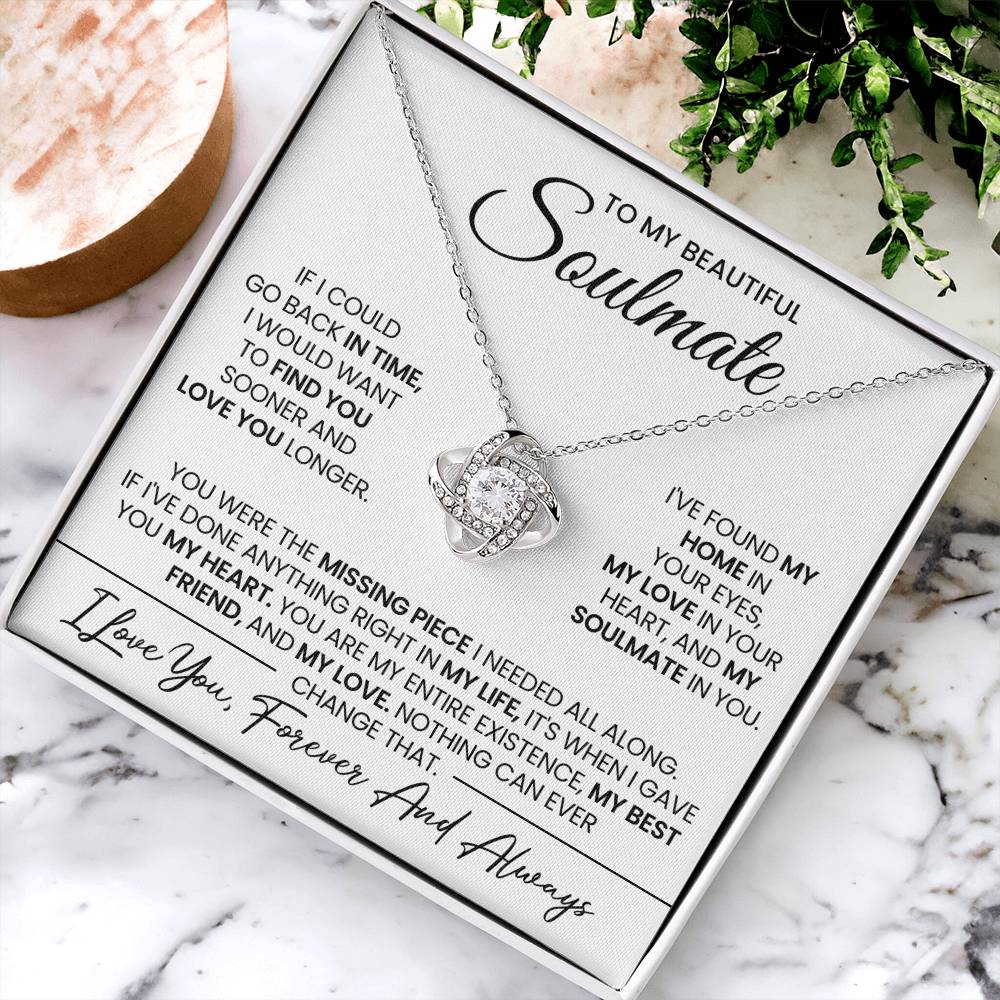 To My Beautiful Soulmate Necklace for Women, Girlfriend- My Soulmate Love Knot Necklace Gifts for Her Anniversary Future Wife Girl Friend My Love In Your Heart Necklace with Card & Box