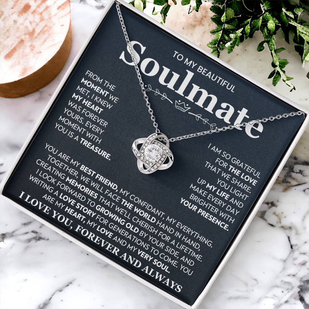 To My Beautiful Soulmate Necklace for Women, Girlfriend- My Soulmate Love Knot Necklace Gifts for Her Anniversary Future Wife You Are My Best Friend Girl Friend Necklace with Card & Box