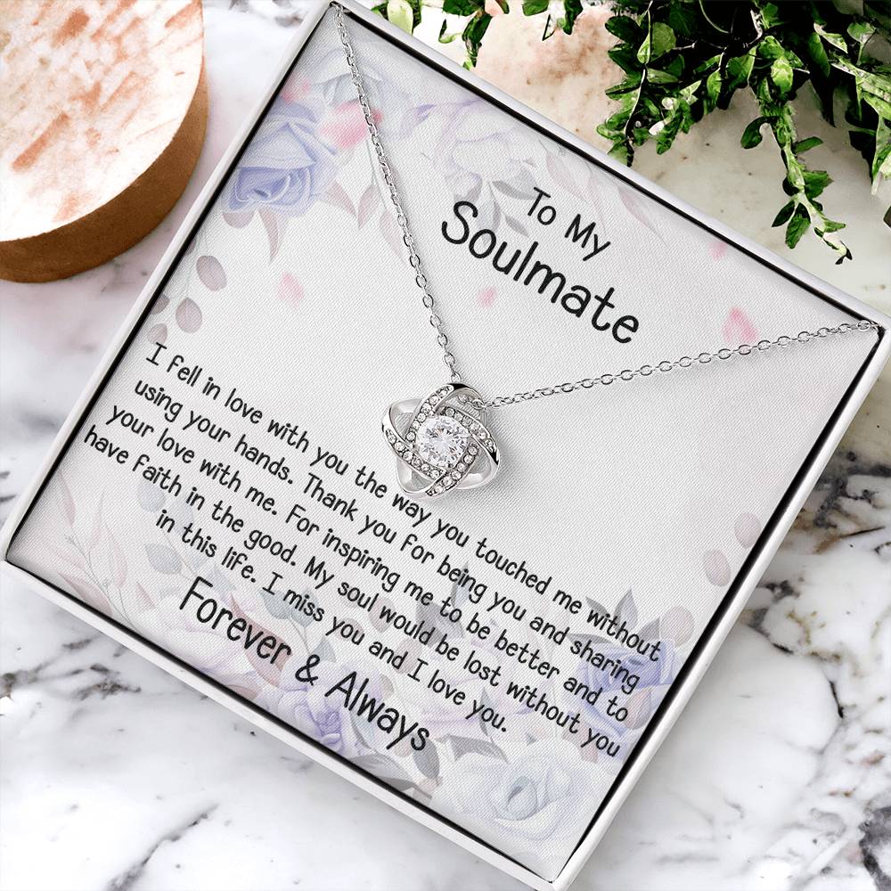 To My Soulmate Gift Love Knot Silver Necklace With Beautiful Message C