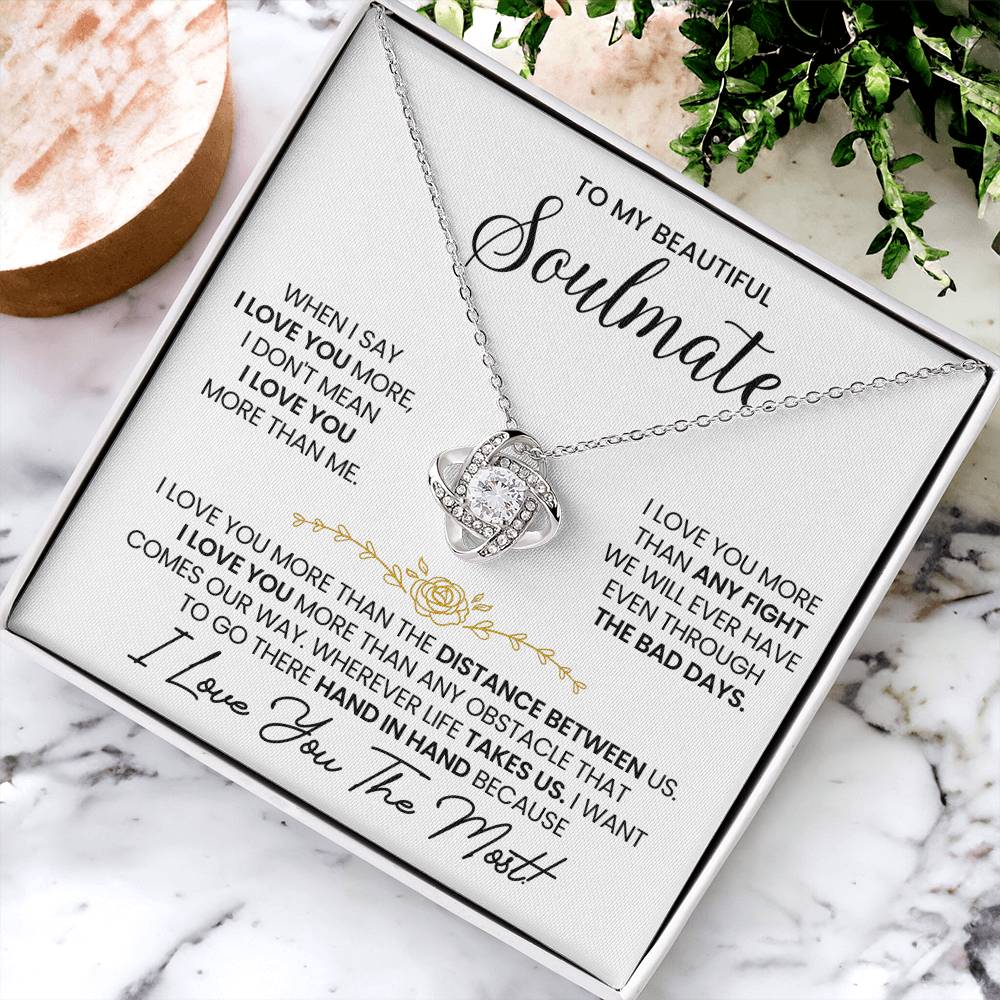 To My Beautiful Soulmate Necklace for Women, Girlfriend- My Soulmate Love Knot Necklace Gifts for Her Anniversary Future Wife Distance Between Us Girl Friend Necklace with Card & Box