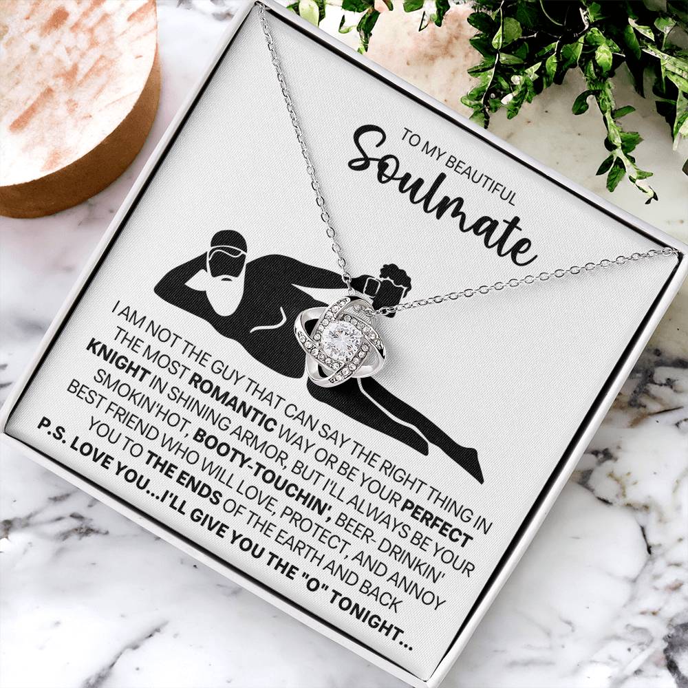 To My Beautiful Soulmate Necklace for Women, Girlfriend - My Soulmate Love Knot Necklace Gifts for Her Anniversary Future Wife Gift From Beer Lover Boyfriend to Girl Friend Necklace with Card & Box